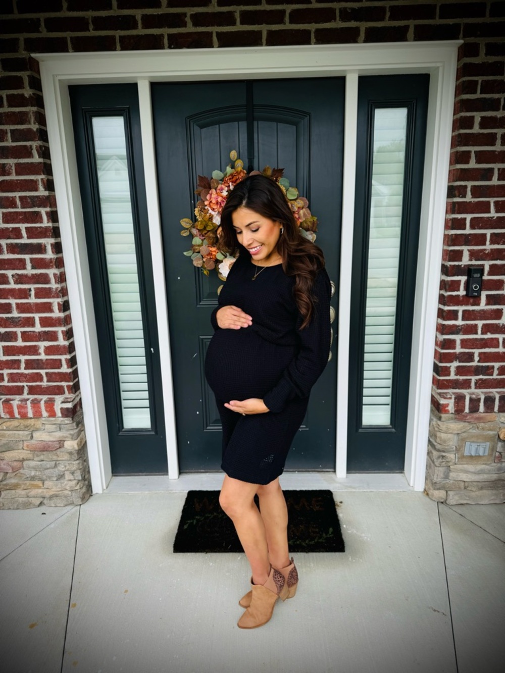 Black Maternity Dress Size S SHEIN Waffle Knit Long Sleeve
